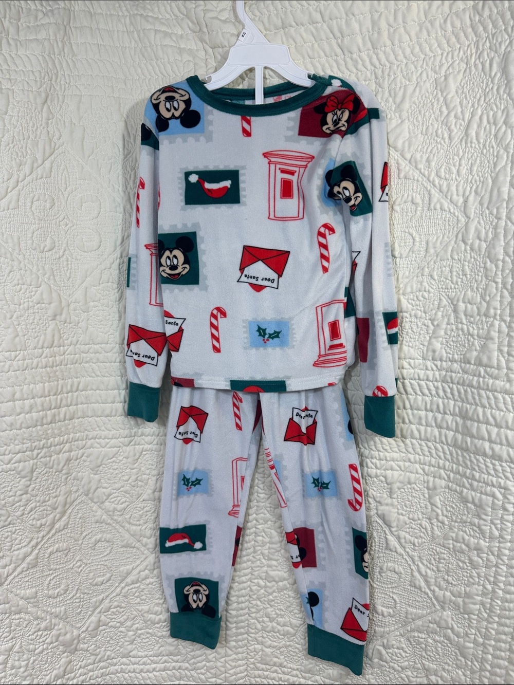 Kids Disney Mickey Holiday Character Fleece Pajama Set - White/Green Size 6